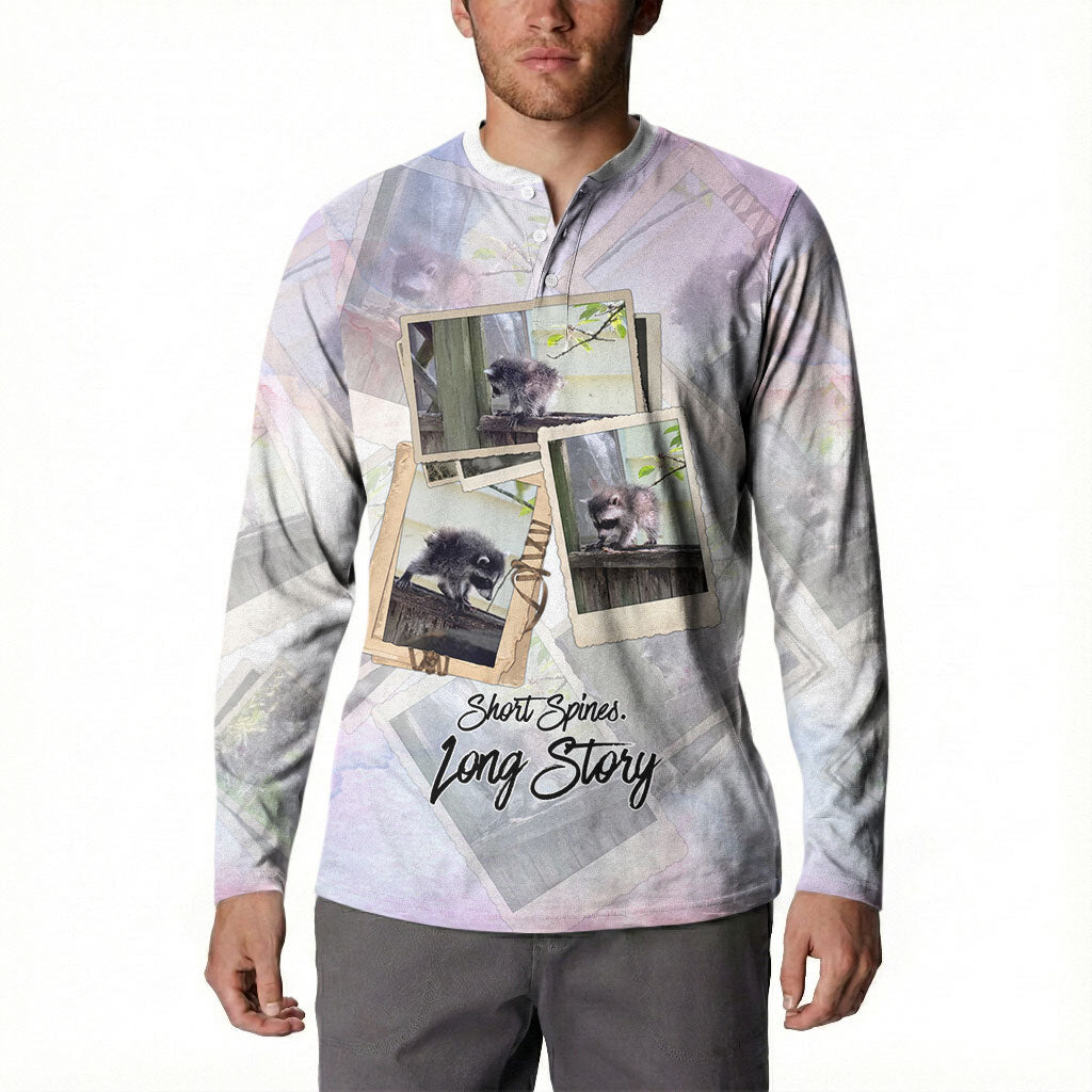 Jimothy The Raccoon Short Spines Long Story Button Sweatshirt Vintage Polaroid Scrapbook Photography Collage
