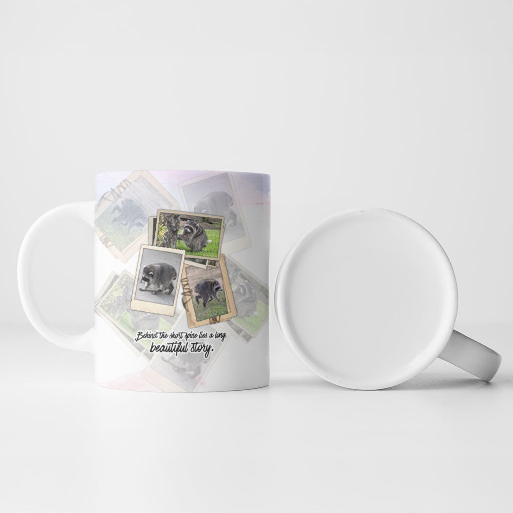 Jimothy The Raccoon Short Spines Long Story Ceramic Mug Vintage Polaroid Scrapbook Photography Collage