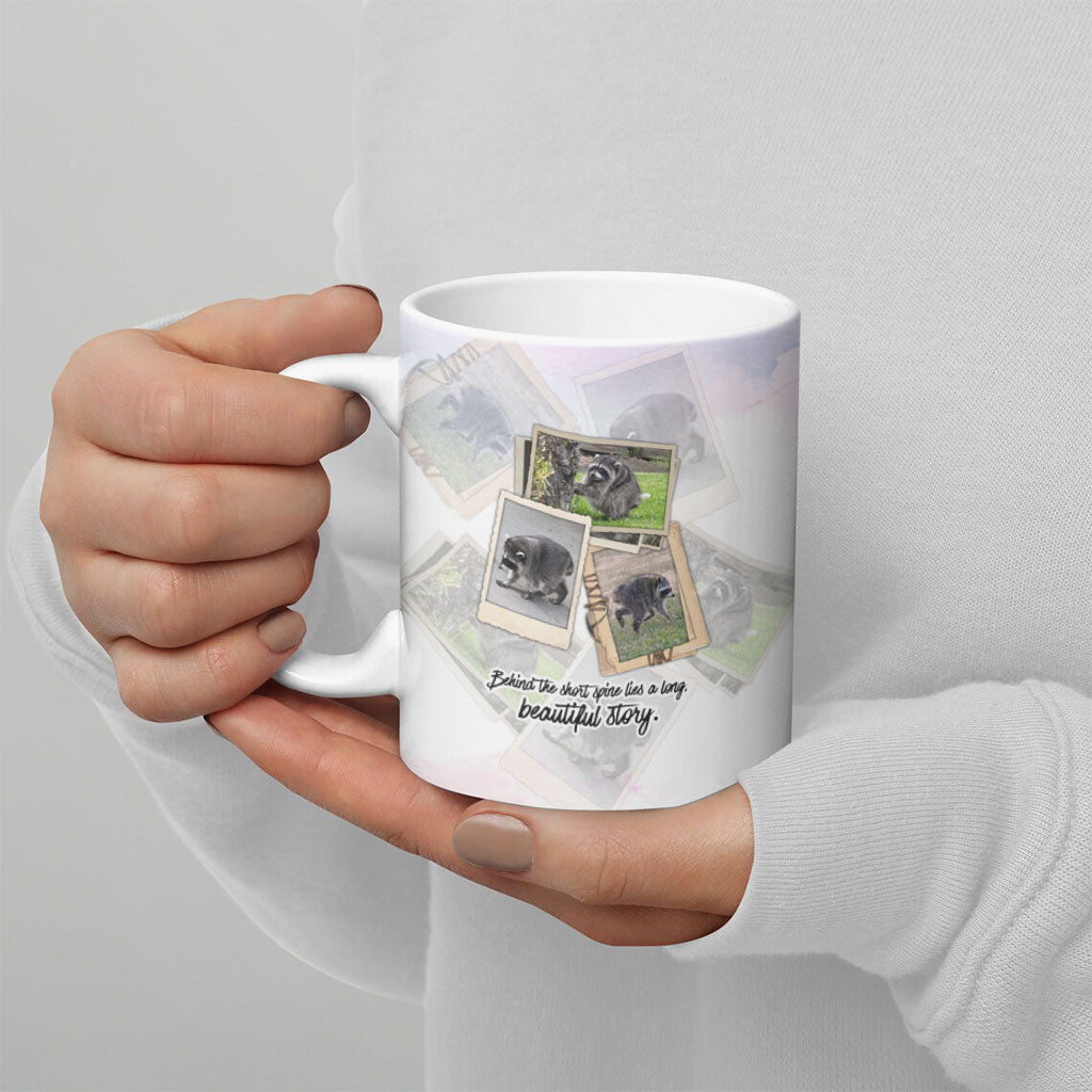 Jimothy The Raccoon Short Spines Long Story Ceramic Mug Vintage Polaroid Scrapbook Photography Collage