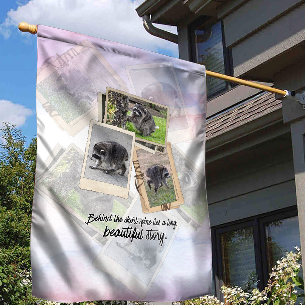 Jimothy The Raccoon Short Spines Long Story Garden Flag Vintage Polaroid Scrapbook Photography Collage