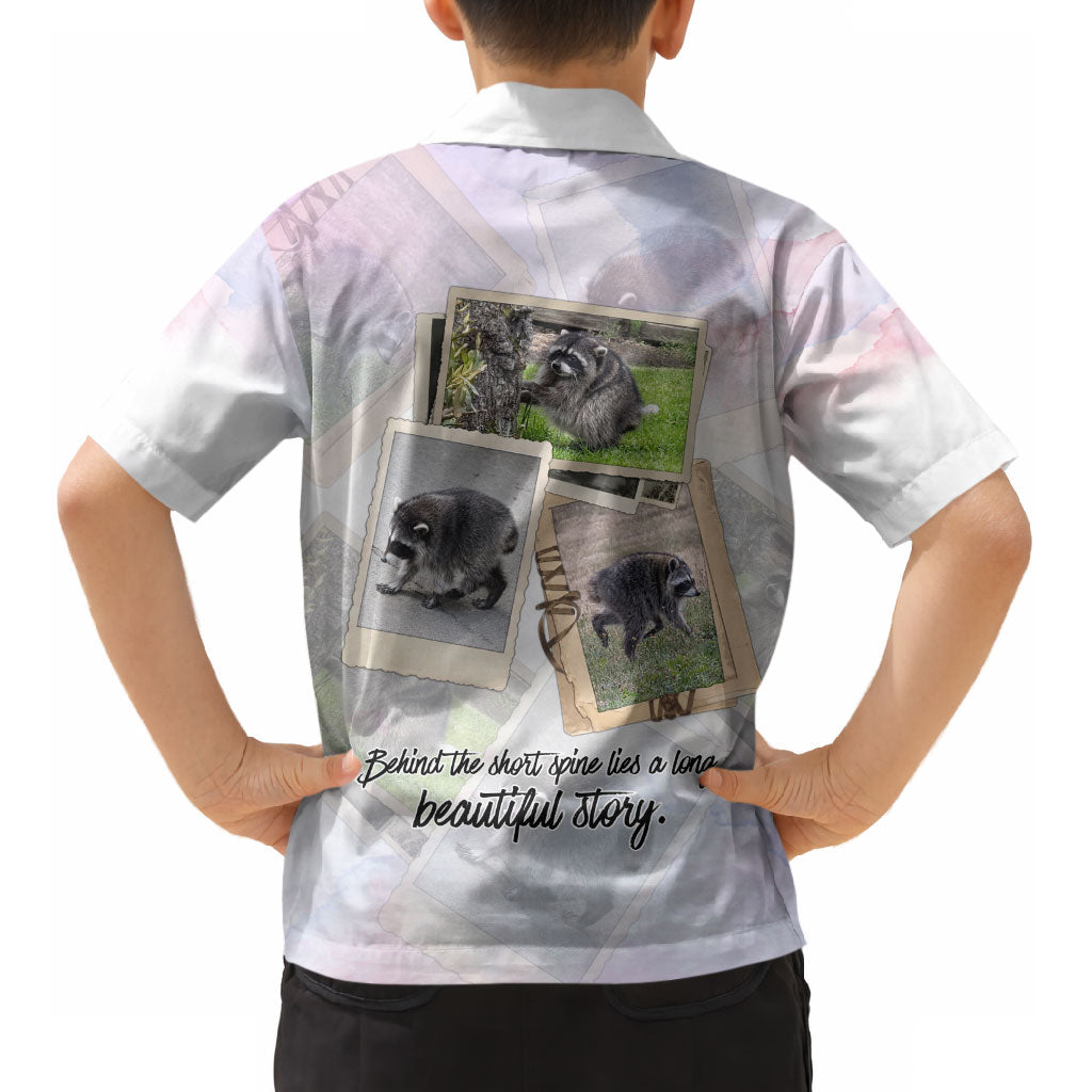 Jimothy The Raccoon Short Spines Long Story Kid Hawaiian Shirt Vintage Polaroid Scrapbook Photography Collage