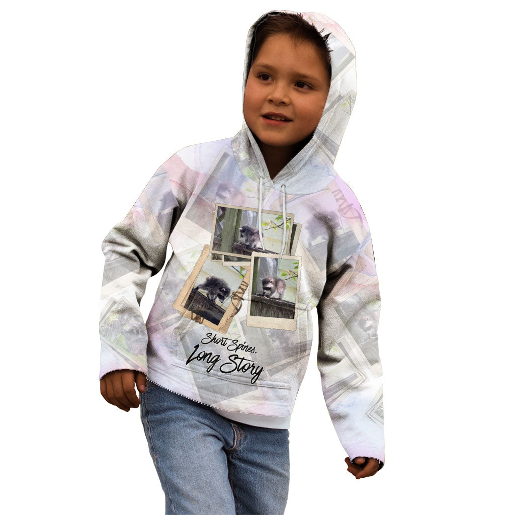 Jimothy The Raccoon Short Spines Long Story Kid Hoodie Vintage Polaroid Scrapbook Photography Collage