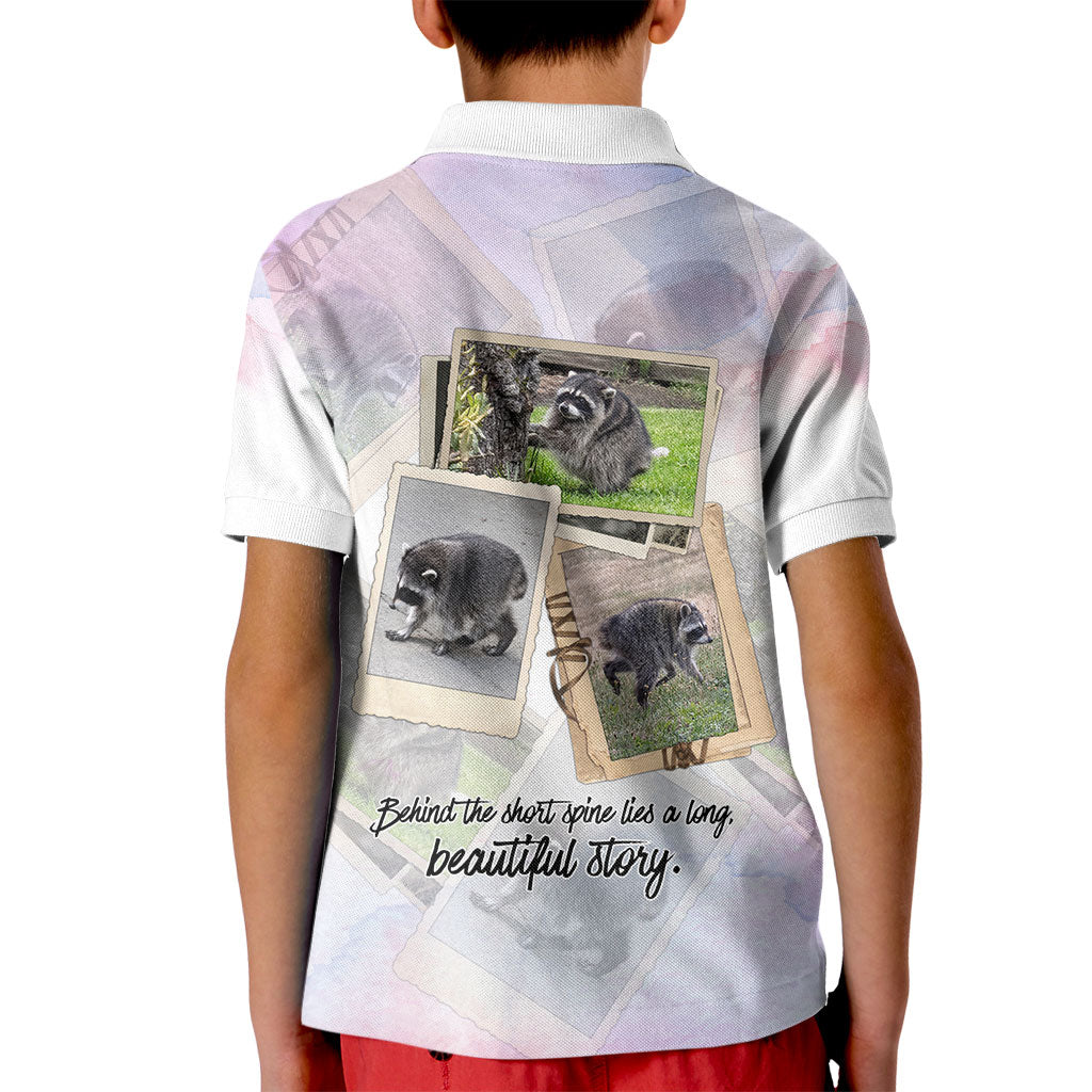 Jimothy The Raccoon Short Spines Long Story Kid Polo Shirt Vintage Polaroid Scrapbook Photography Collage