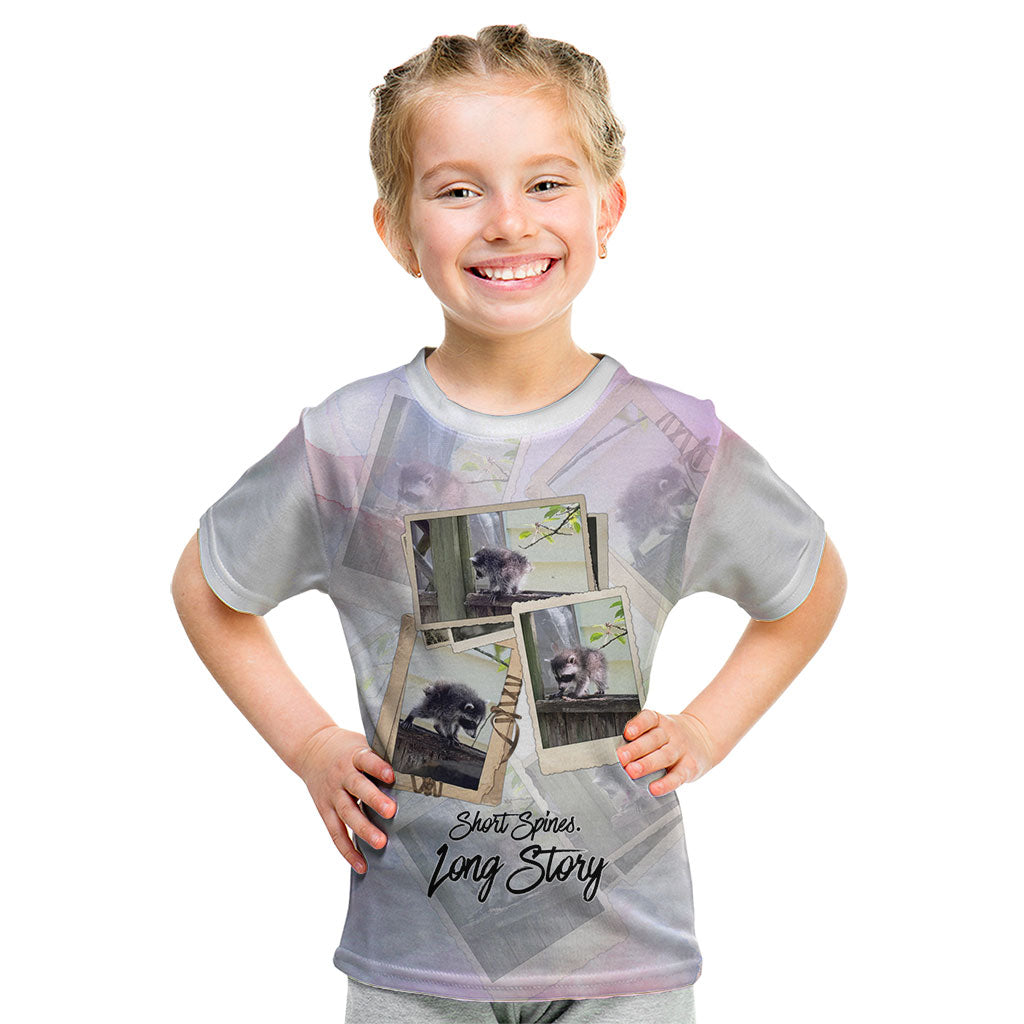 Jimothy The Raccoon Short Spines Long Story Kid T Shirt Vintage Polaroid Scrapbook Photography Collage