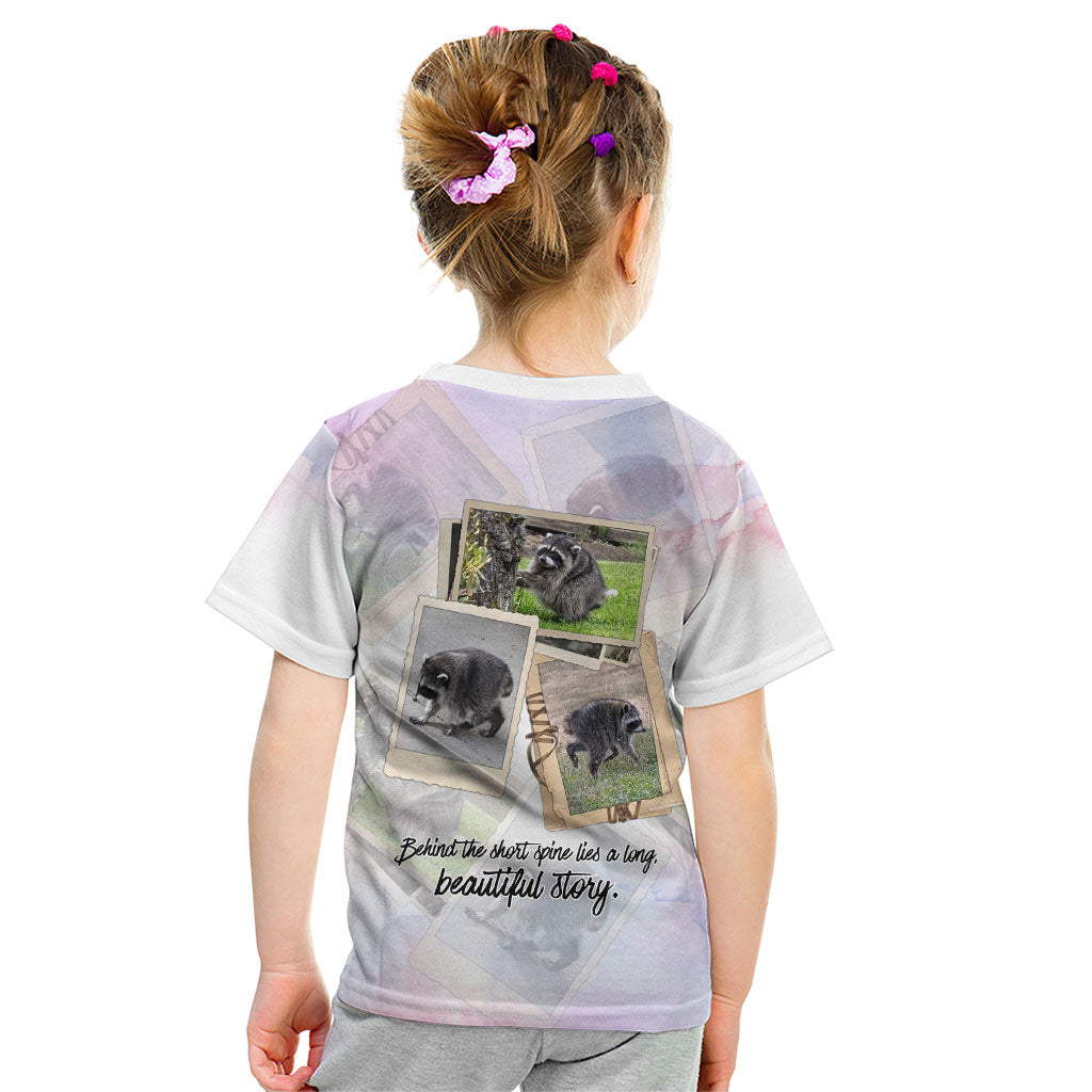 Jimothy The Raccoon Short Spines Long Story Kid T Shirt Vintage Polaroid Scrapbook Photography Collage