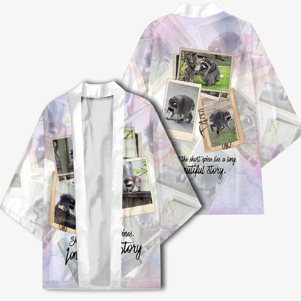 Jimothy The Raccoon Short Spines Long Story Kimono Vintage Polaroid Scrapbook Photography Collage