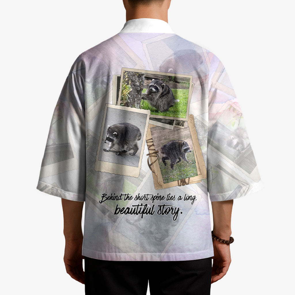 Jimothy The Raccoon Short Spines Long Story Kimono Vintage Polaroid Scrapbook Photography Collage