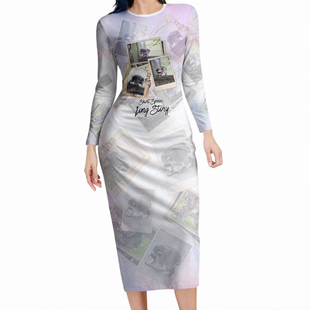 Jimothy The Raccoon Short Spines Long Story Long Sleeve Bodycon Dress Vintage Polaroid Scrapbook Photography Collage