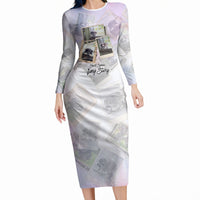 Jimothy The Raccoon Short Spines Long Story Long Sleeve Bodycon Dress Vintage Polaroid Scrapbook Photography Collage