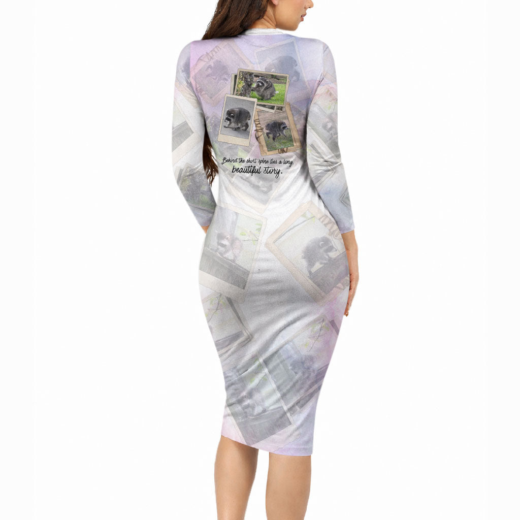 Jimothy The Raccoon Short Spines Long Story Long Sleeve Bodycon Dress Vintage Polaroid Scrapbook Photography Collage