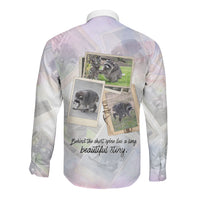 Jimothy The Raccoon Short Spines Long Story Long Sleeve Button Shirt Vintage Polaroid Scrapbook Photography Collage