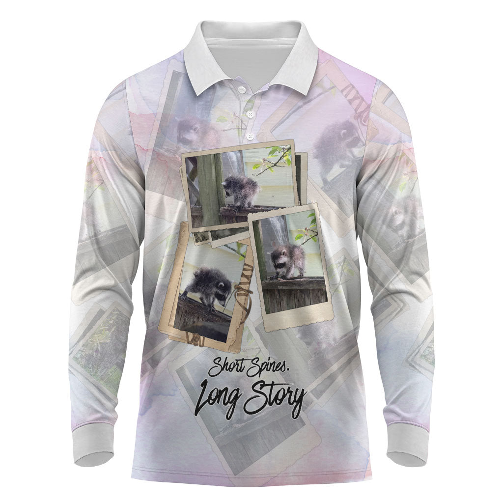 Jimothy The Raccoon Short Spines Long Story Long Sleeve Polo Shirt Vintage Polaroid Scrapbook Photography Collage