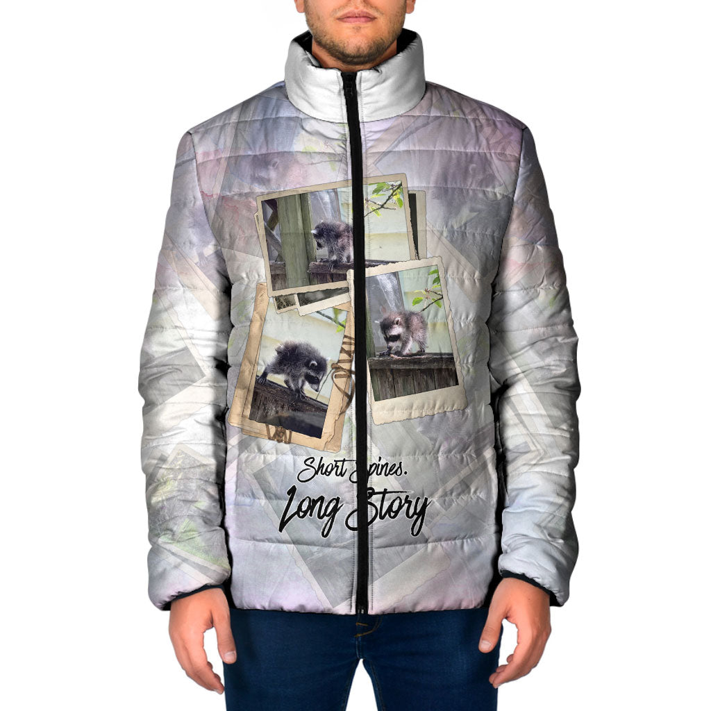 Jimothy The Raccoon Short Spines Long Story Padded Jacket Vintage Polaroid Scrapbook Photography Collage