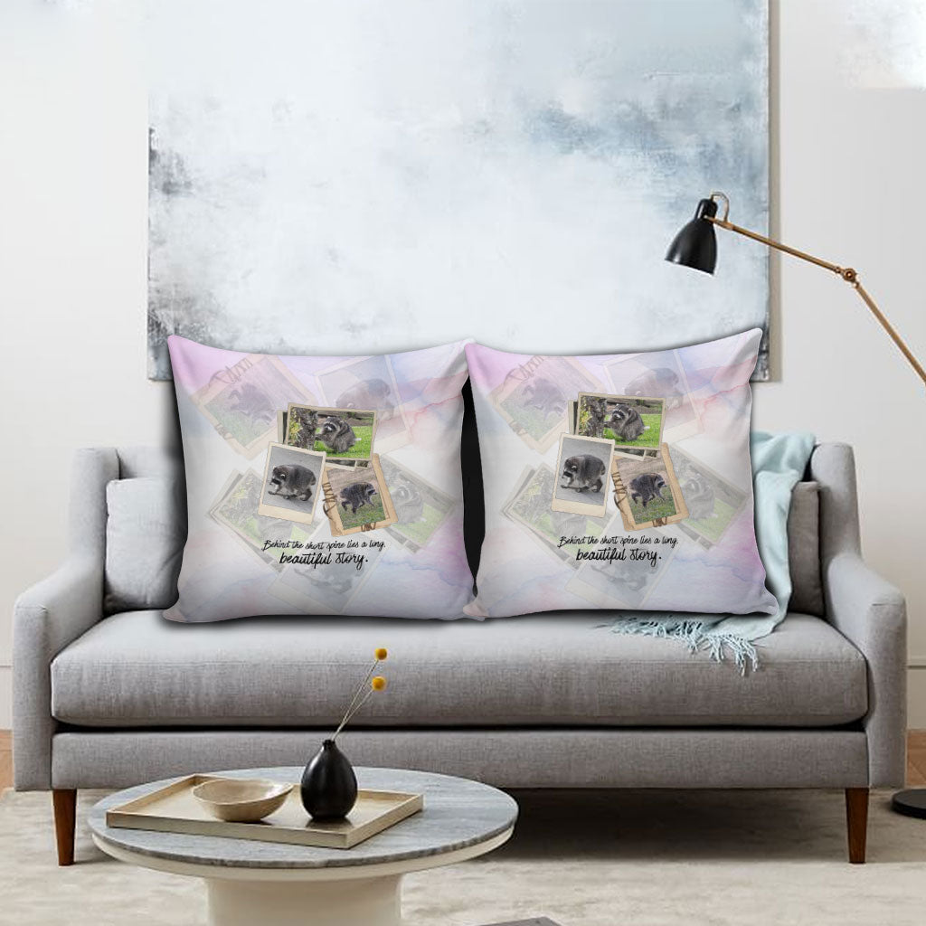 Jimothy The Raccoon Short Spines Long Story Pillow Cover Vintage Polaroid Scrapbook Photography Collage