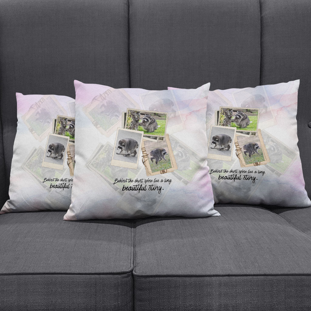 Jimothy The Raccoon Short Spines Long Story Pillow Cover Vintage Polaroid Scrapbook Photography Collage