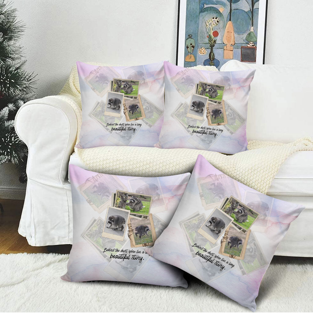 Jimothy The Raccoon Short Spines Long Story Pillow Cover Vintage Polaroid Scrapbook Photography Collage