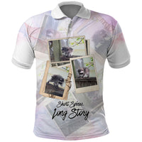 Jimothy The Raccoon Short Spines Long Story Polo Shirt Vintage Polaroid Scrapbook Photography Collage