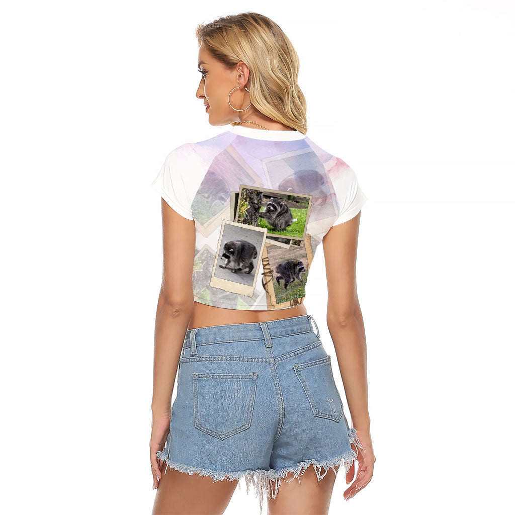 Jimothy The Raccoon Short Spines Long Story Raglan Cropped T Shirt Vintage Polaroid Scrapbook Photography Collage