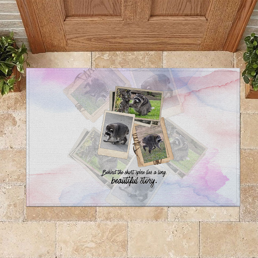 Jimothy The Raccoon Short Spines Long Story Rubber Doormat Vintage Polaroid Scrapbook Photography Collage