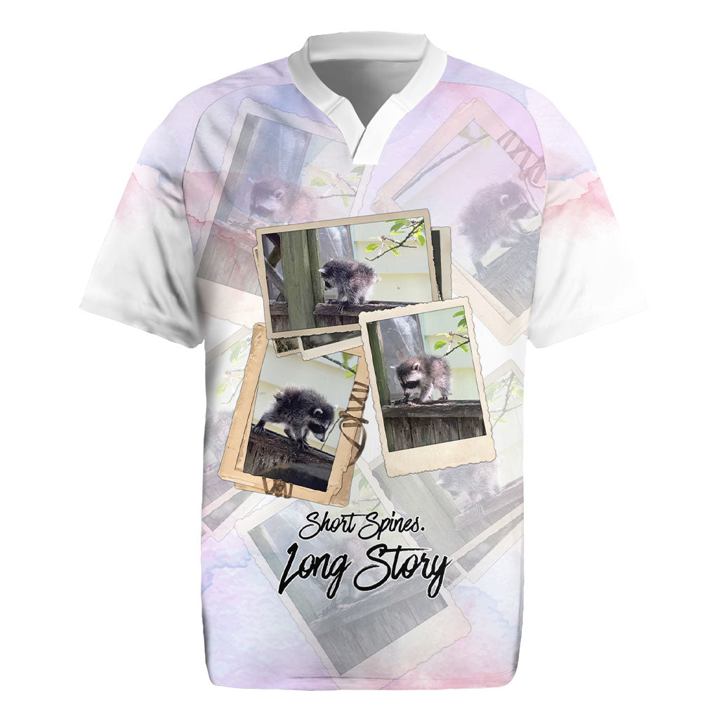 Jimothy The Raccoon Short Spines Long Story Rugby Jersey Vintage Polaroid Scrapbook Photography Collage