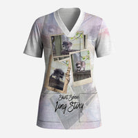 Jimothy The Raccoon Short Spines Long Story Scrub Top Vintage Polaroid Scrapbook Photography Collage