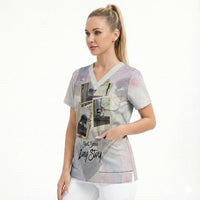 Jimothy The Raccoon Short Spines Long Story Scrub Top Vintage Polaroid Scrapbook Photography Collage