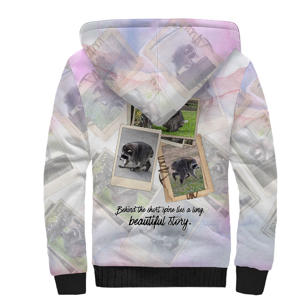 Jimothy The Raccoon Short Spines Long Story Sherpa Hoodie Vintage Polaroid Scrapbook Photography Collage