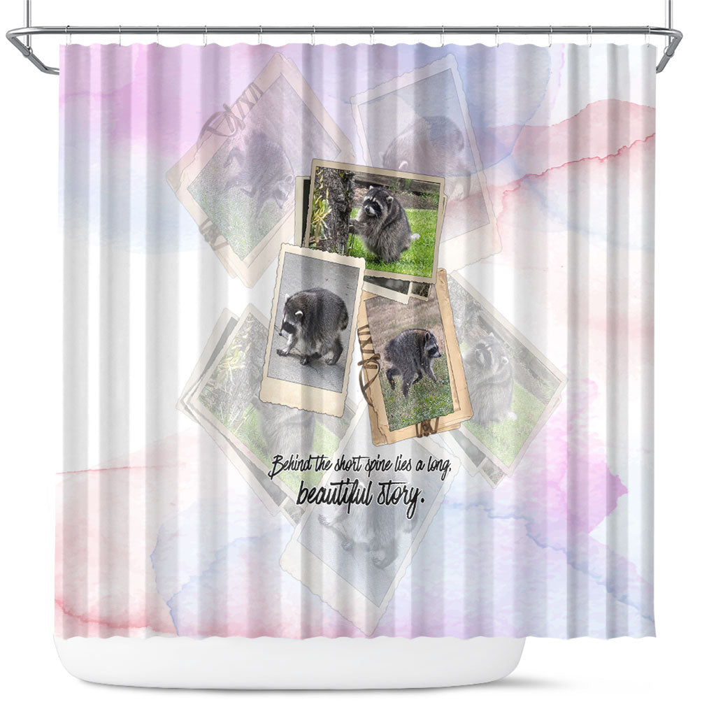 Jimothy The Raccoon Short Spines Long Story Shower Curtain Vintage Polaroid Scrapbook Photography Collage