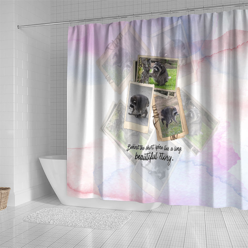 Jimothy The Raccoon Short Spines Long Story Shower Curtain Vintage Polaroid Scrapbook Photography Collage