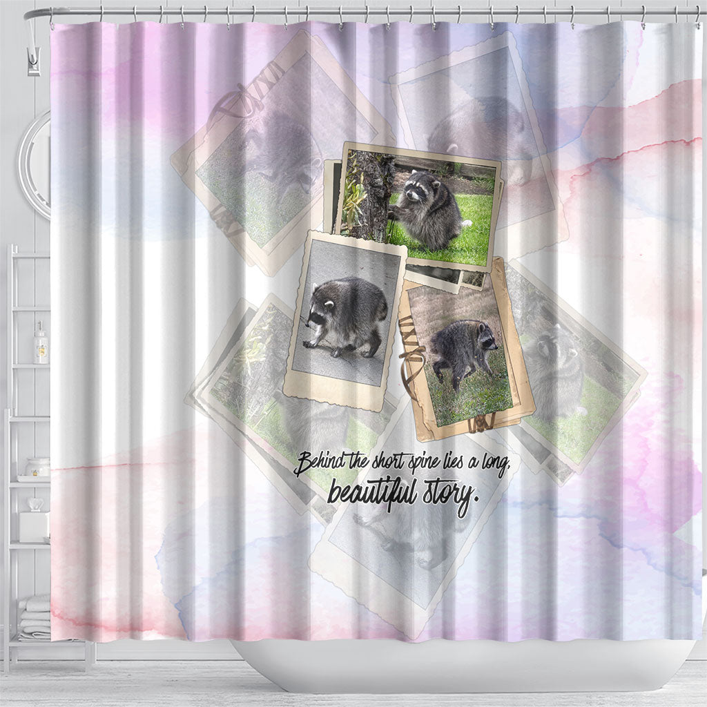 Jimothy The Raccoon Short Spines Long Story Shower Curtain Vintage Polaroid Scrapbook Photography Collage