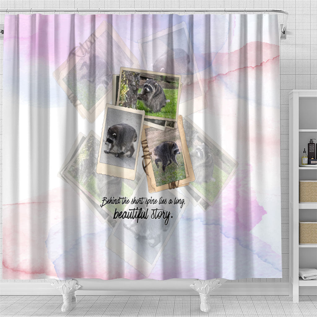 Jimothy The Raccoon Short Spines Long Story Shower Curtain Vintage Polaroid Scrapbook Photography Collage