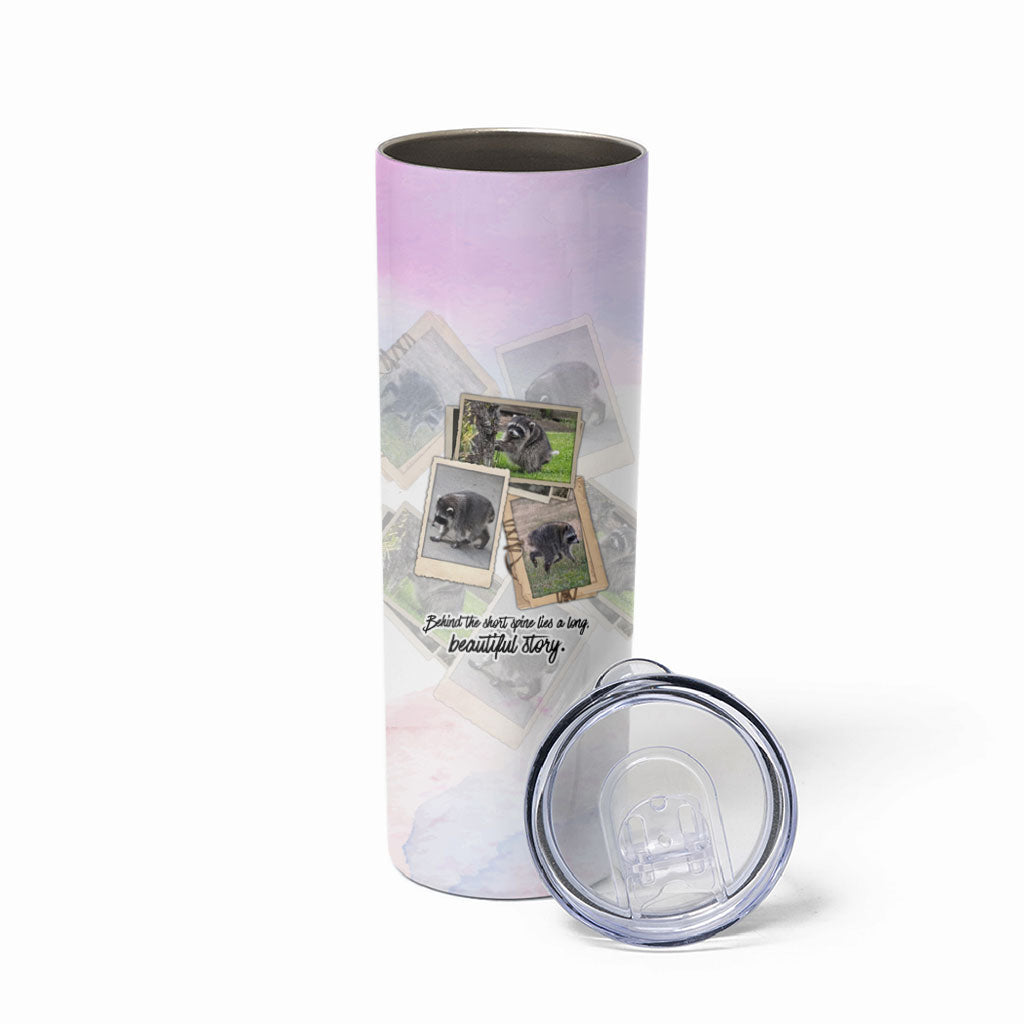 Jimothy The Raccoon Short Spines Long Story Skinny Tumbler Vintage Polaroid Scrapbook Photography Collage
