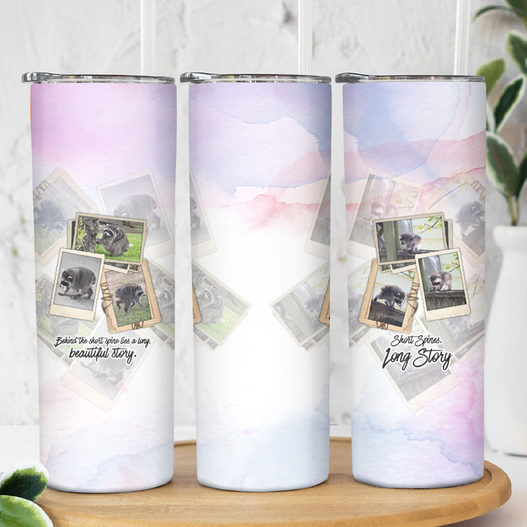 Jimothy The Raccoon Short Spines Long Story Skinny Tumbler Vintage Polaroid Scrapbook Photography Collage