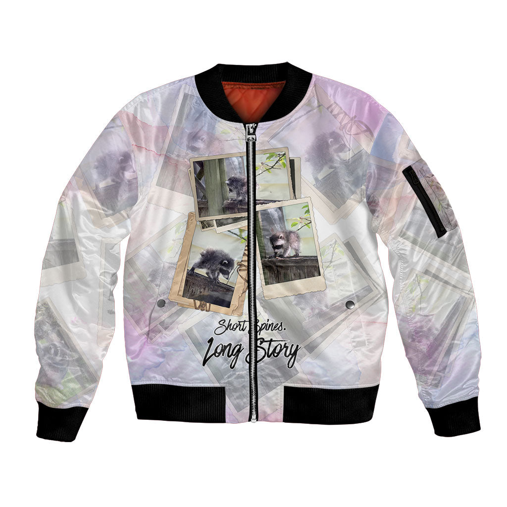 Jimothy The Raccoon Short Spines Long Story Sleeve Zip Bomber Jacket Vintage Polaroid Scrapbook Photography Collage