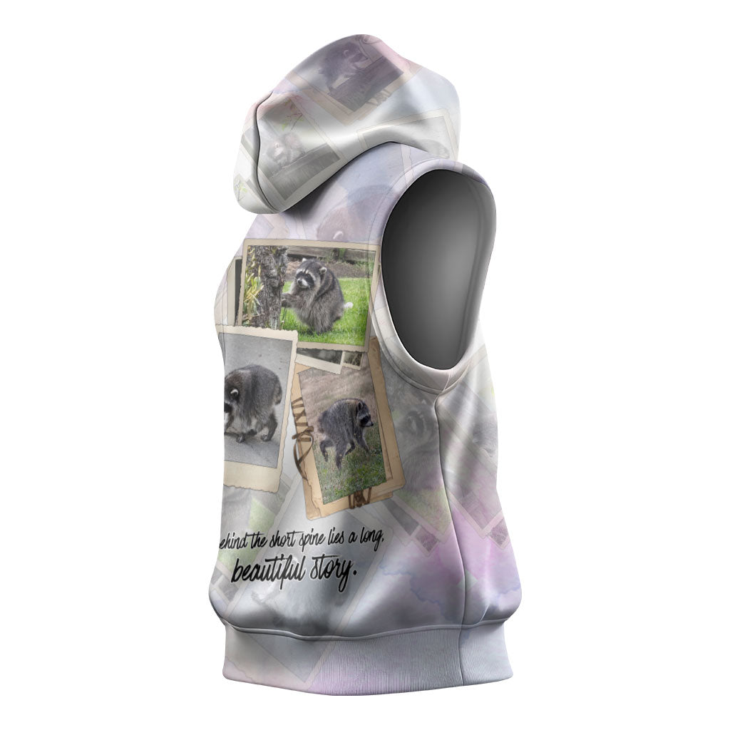 Jimothy The Raccoon Short Spines Long Story Sleeveless Hoodie Vintage Polaroid Scrapbook Photography Collage