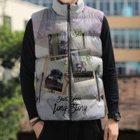 Jimothy The Raccoon Short Spines Long Story Sleeveless Puffer Jacket Vintage Polaroid Scrapbook Photography Collage