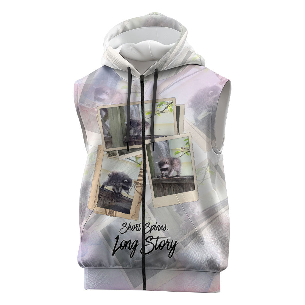 Jimothy The Raccoon Short Spines Long Story Sleeveless Zip Hoodie Vintage Polaroid Scrapbook Photography Collage