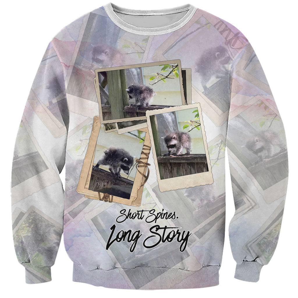 Jimothy The Raccoon Short Spines Long Story Sweatshirt Vintage Polaroid Scrapbook Photography Collage