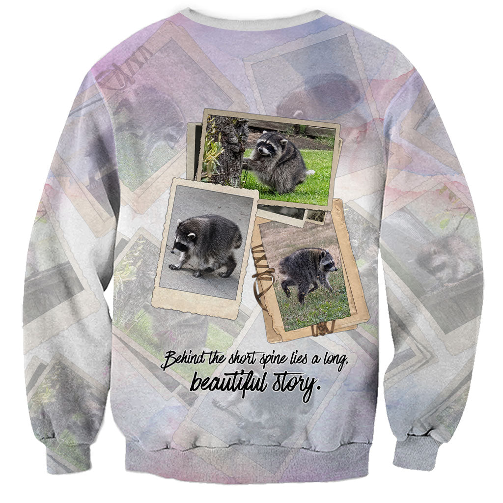 Jimothy The Raccoon Short Spines Long Story Sweatshirt Vintage Polaroid Scrapbook Photography Collage