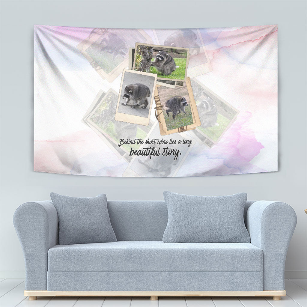 Jimothy The Raccoon Short Spines Long Story Tapestry Vintage Polaroid Scrapbook Photography Collage