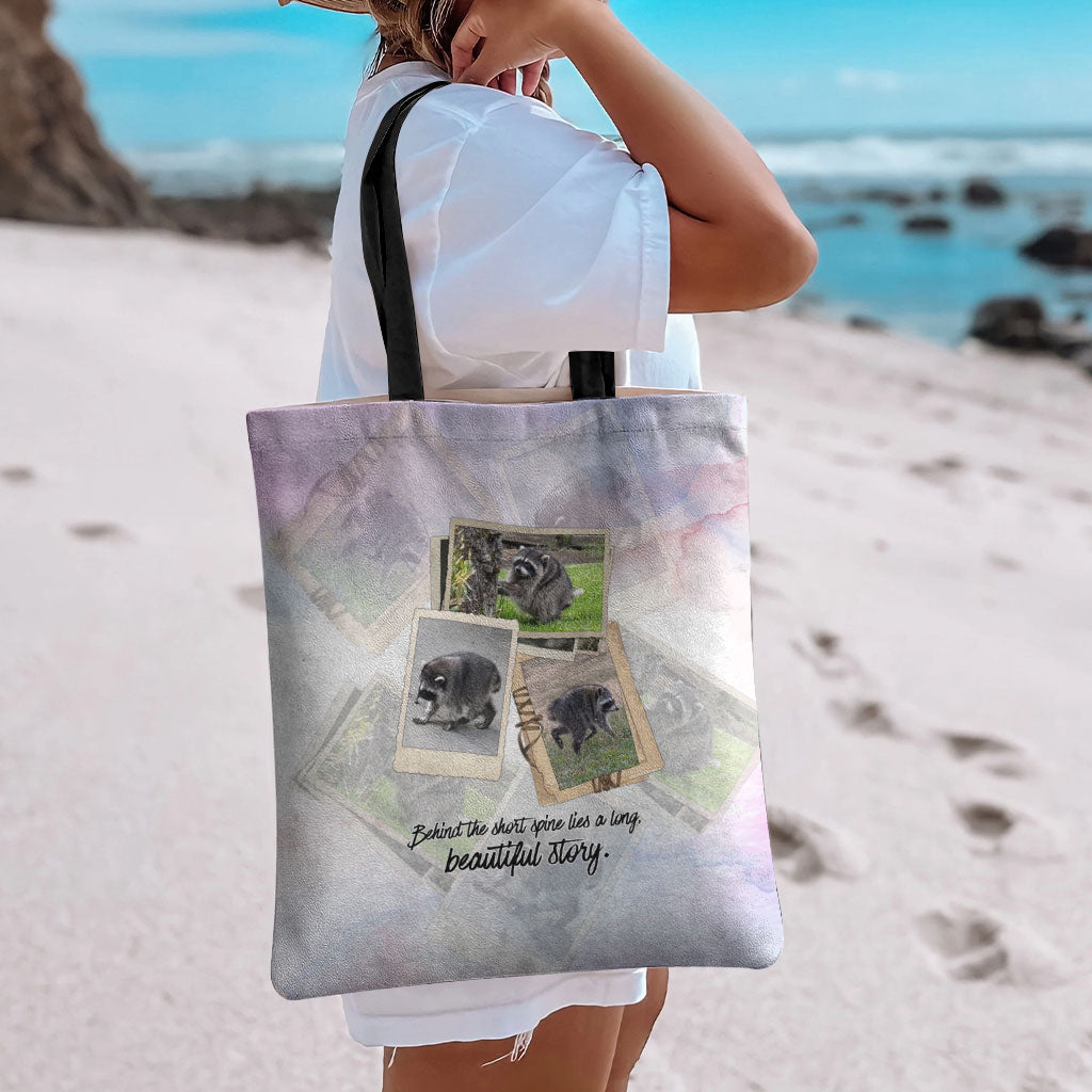 Jimothy The Raccoon Short Spines Long Story Tote Bag Vintage Polaroid Scrapbook Photography Collage
