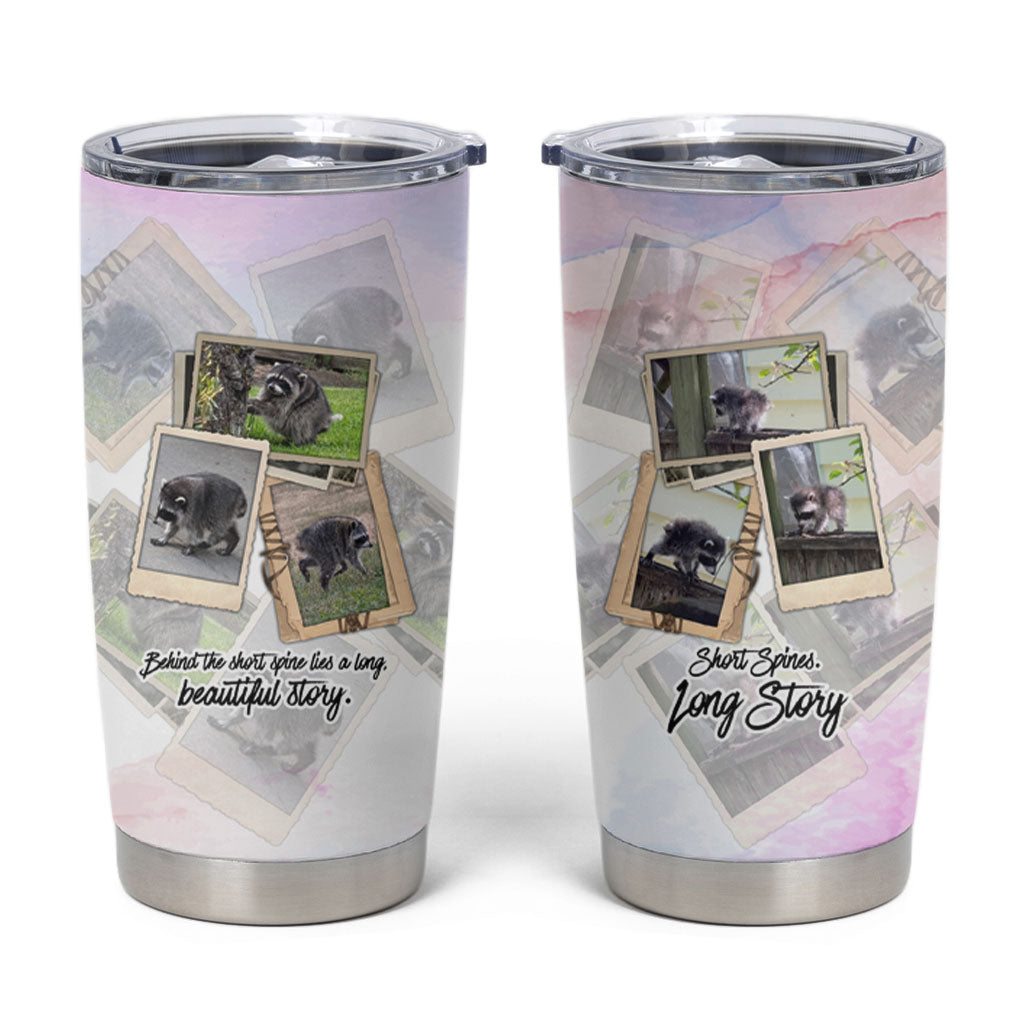 Jimothy The Raccoon Short Spines Long Story Tumbler Cup Vintage Polaroid Scrapbook Photography Collage