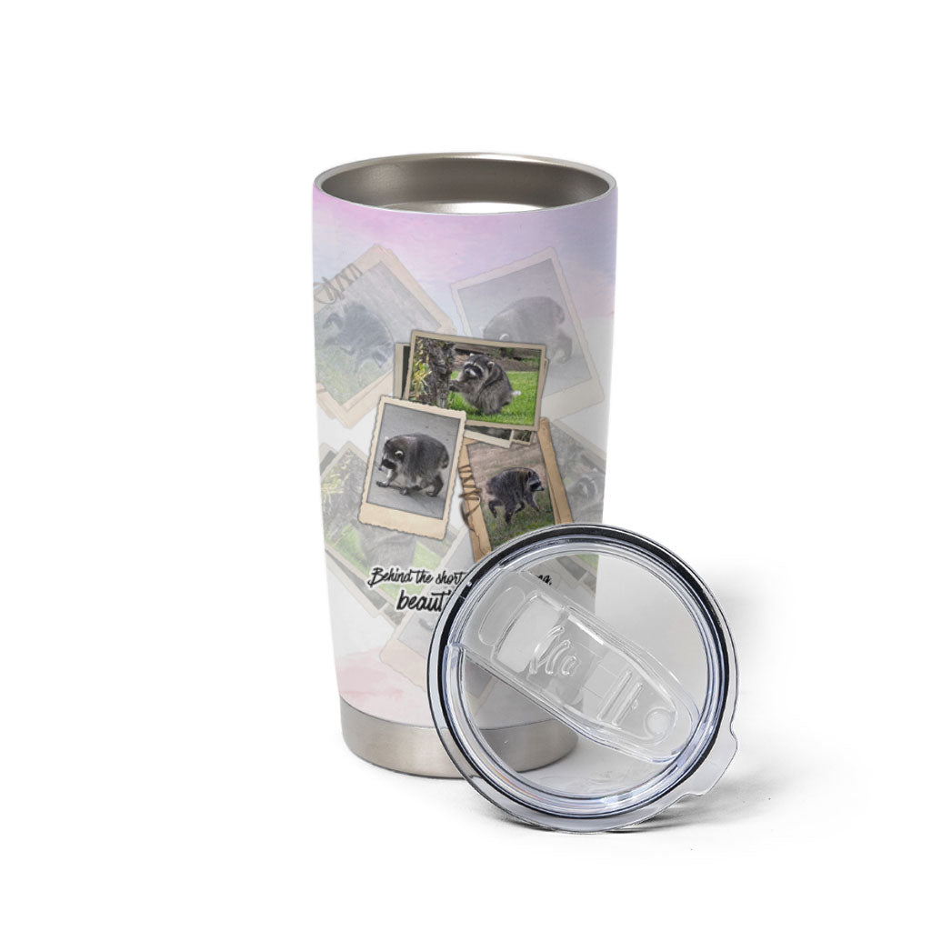 Jimothy The Raccoon Short Spines Long Story Tumbler Cup Vintage Polaroid Scrapbook Photography Collage