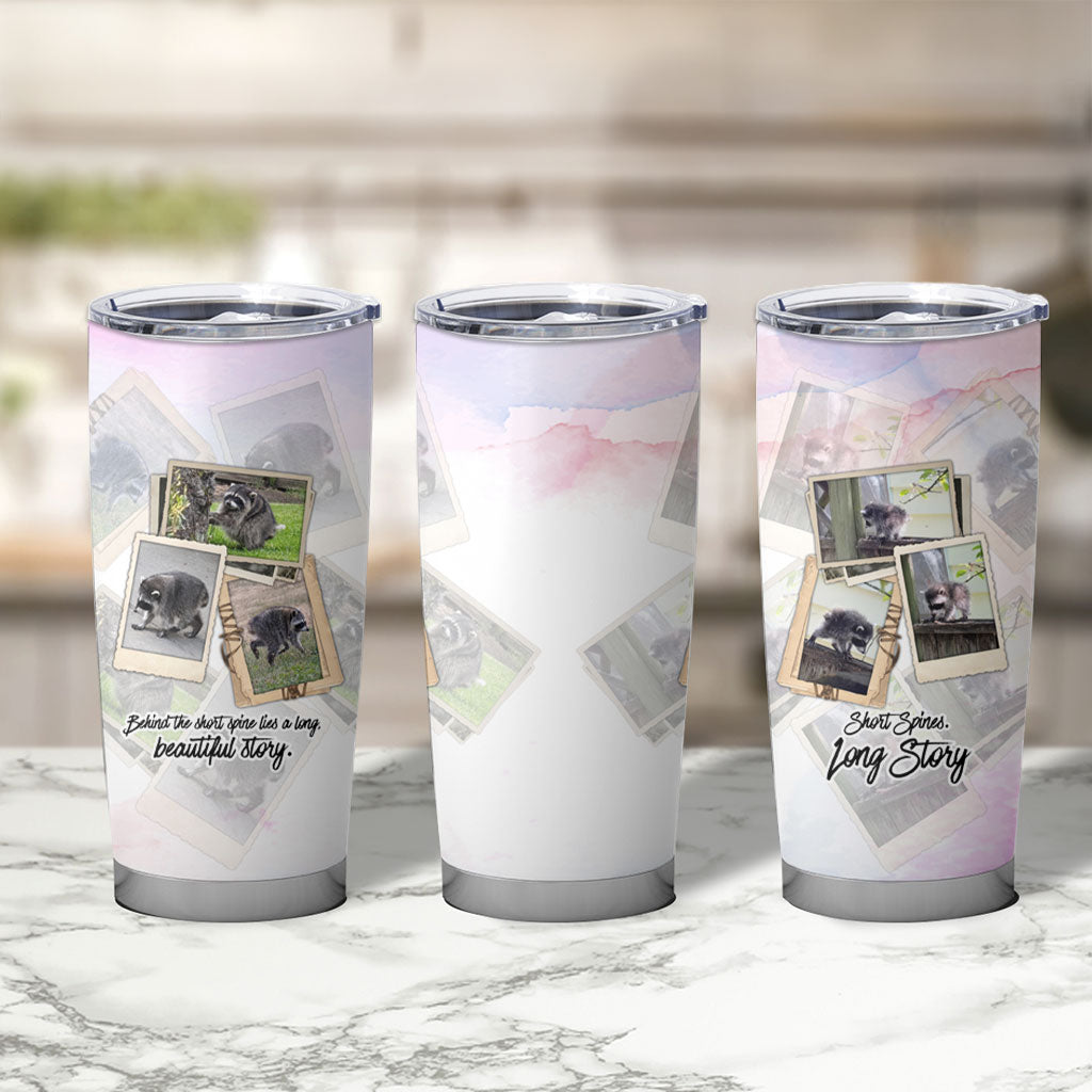 Jimothy The Raccoon Short Spines Long Story Tumbler Cup Vintage Polaroid Scrapbook Photography Collage