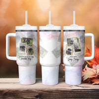 Jimothy The Raccoon Short Spines Long Story Tumbler With Handle Vintage Polaroid Scrapbook Photography Collage