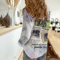 Jimothy The Raccoon Short Spines Long Story Women Casual Shirt Vintage Polaroid Scrapbook Photography Collage