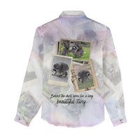 Jimothy The Raccoon Short Spines Long Story Women Casual Shirt Vintage Polaroid Scrapbook Photography Collage