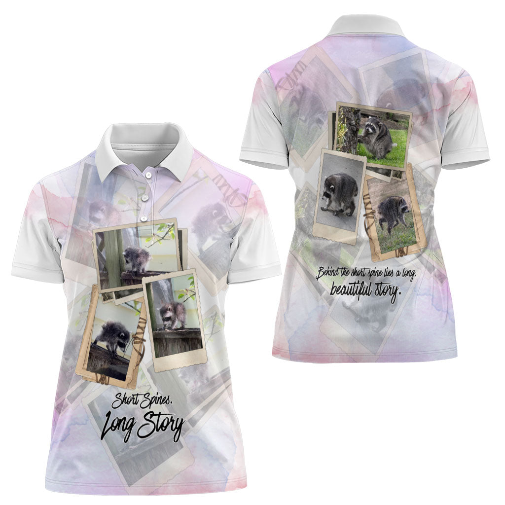 Jimothy The Raccoon Short Spines Long Story Women Polo Shirt Vintage Polaroid Scrapbook Photography Collage