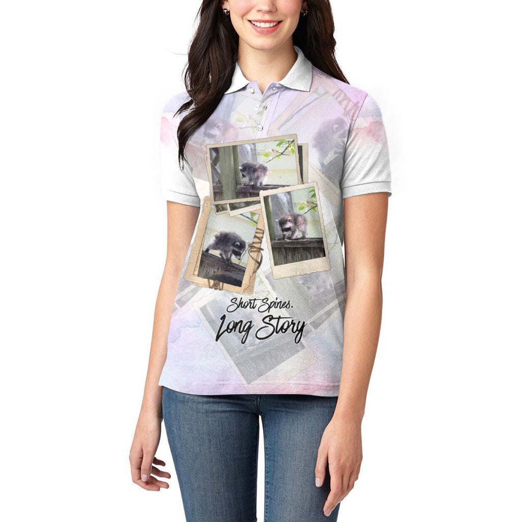 Jimothy The Raccoon Short Spines Long Story Women Polo Shirt Vintage Polaroid Scrapbook Photography Collage