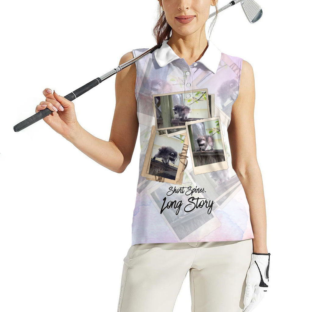 Jimothy The Raccoon Short Spines Long Story Women Sleeveless Polo Shirt Vintage Polaroid Scrapbook Photography Collage